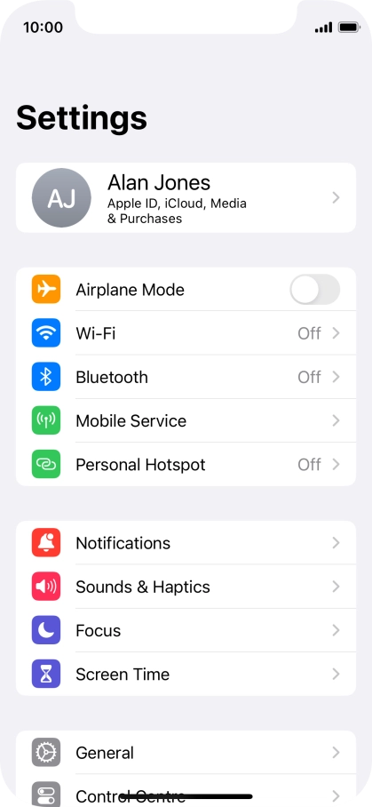 Press your Apple ID. Press your Apple ID.