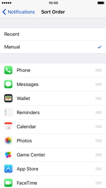 To sort notifications manually, press the organise icon next to the required menu item and drag it to the required position on the list. To sort notifications manually, press the organise icon next to the required menu item and drag it to the required position on the list.