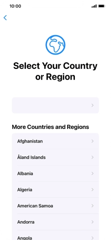 Press the required country or area. Press the required country or area.