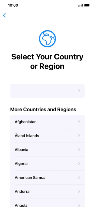 Press the required country or area. Press the required country or area.