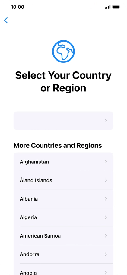 Press the required country or area. Press the required country or area.