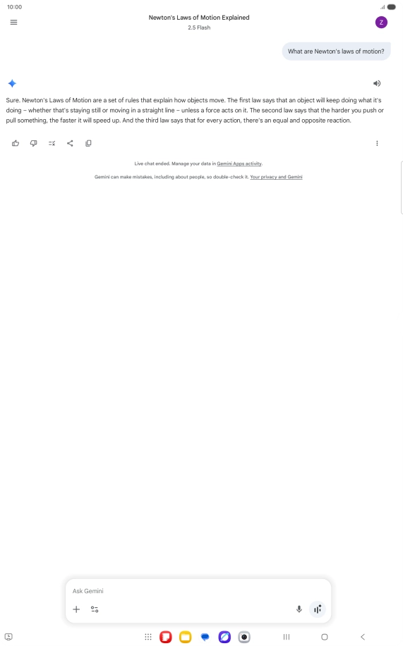 Transcription of the conversation with Gemini Live is now displayed. Transcription of the conversation with Gemini Live is now displayed.