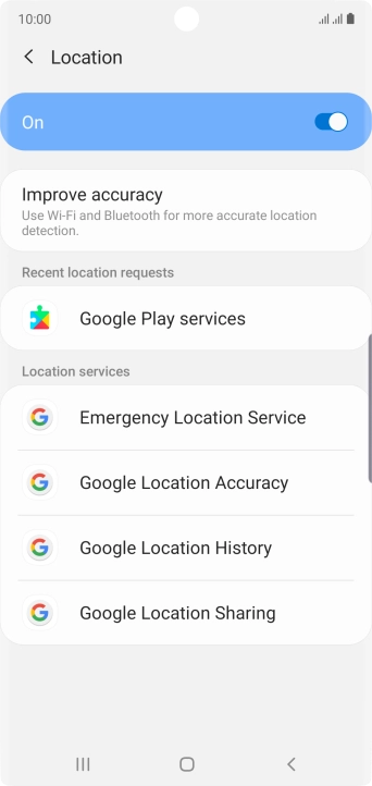 Press Google Location Accuracy. Press Google Location Accuracy.