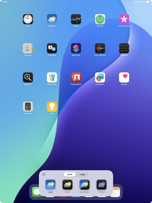 Press the required setting to select the size of app icons on the home screen. Press the required setting to select the size of app icons on the home screen.