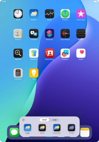 Press the required setting to select the size of app icons on the home screen. Press the required setting to select the size of app icons on the home screen.