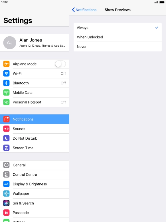 To select notification preview on the lock screen, press Always. To select notification preview on the lock screen, press Always.