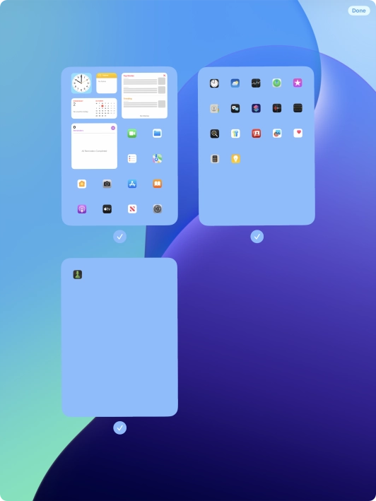 Press the field below the required home screen page to turn page view on or off. Press the field below the required home screen page to turn page view on or off.