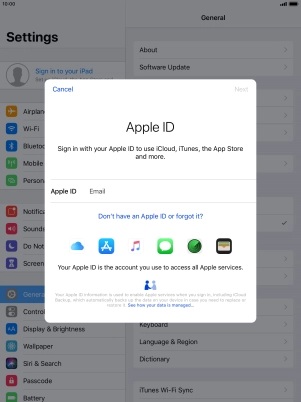 If you don t have an Apple ID, press Don't have an Apple ID or forgot it? and follow the instructions on the screen to create an Apple ID. If you don t have an Apple ID, press Don't have an Apple ID or forgot it? and follow the instructions on the screen to create an Apple ID.