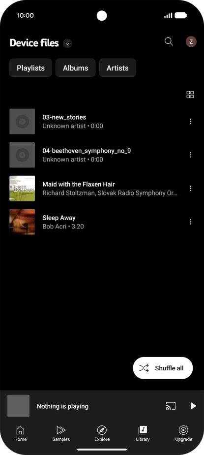 Press the required audio file. Press the required audio file.