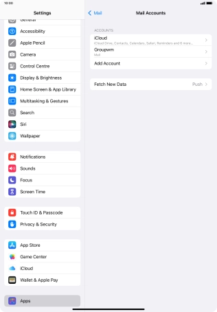 Press the name of the email account you've just set up. Press the name of the email account you've just set up.