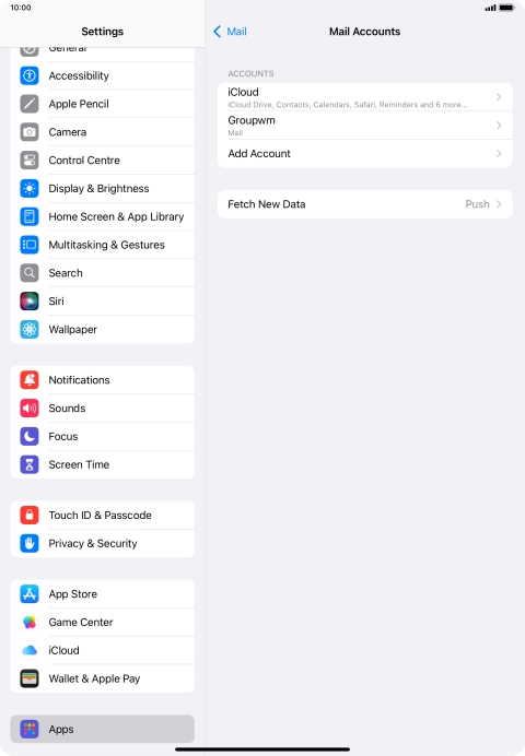 Press the name of the email account you've just set up. Press the name of the email account you've just set up.