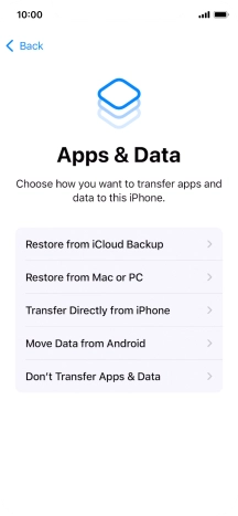 Press Don't Transfer Apps & Data and follow the instructions on the screen to finish the activation. Press Don't Transfer Apps & Data and follow the instructions on the screen to finish the activation.