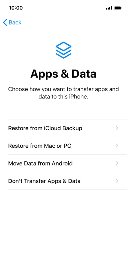 Press Don't Transfer Apps & Data and follow the instructions on the screen to finish the activation. Press Don't Transfer Apps & Data and follow the instructions on the screen to finish the activation.