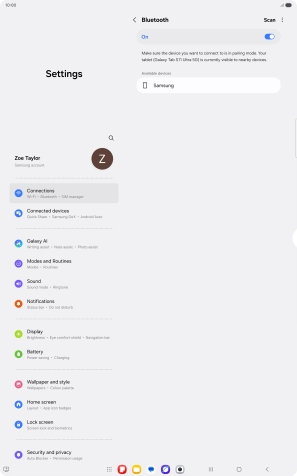 Press the required Bluetooth device and follow the instructions on the screen to pair the device with your tablet. Press the required Bluetooth device and follow the instructions on the screen to pair the device with your tablet.