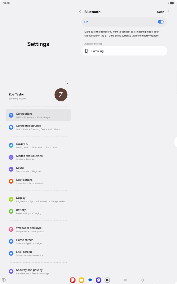 Press the required Bluetooth device and follow the instructions on the screen to pair the device with your tablet. Press the required Bluetooth device and follow the instructions on the screen to pair the device with your tablet.