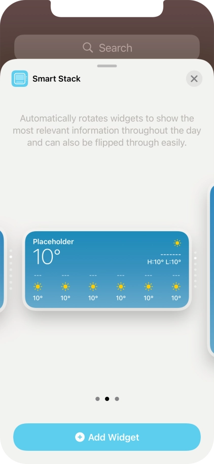 Slide your finger right or left on the screen to select the required widget size. Slide your finger right or left on the screen to select the required widget size.