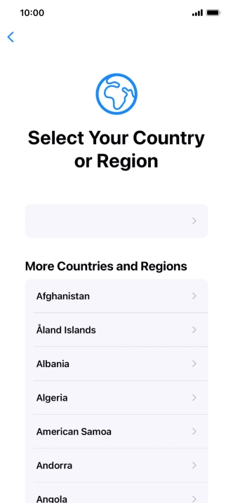 Press the required country or area. Press the required country or area.