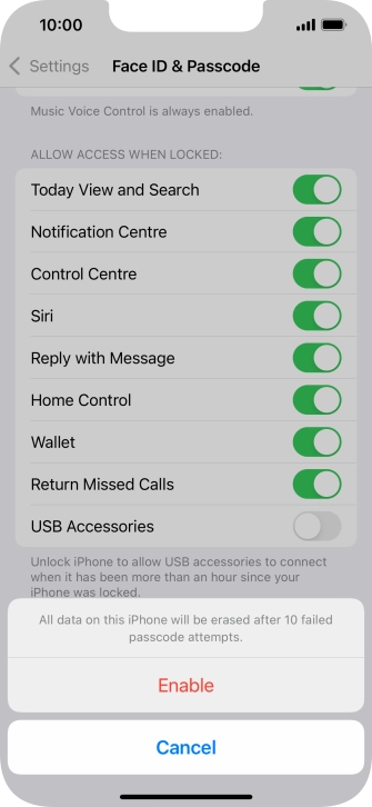 If you turn on the function, press Enable. If you turn on the function, press Enable.