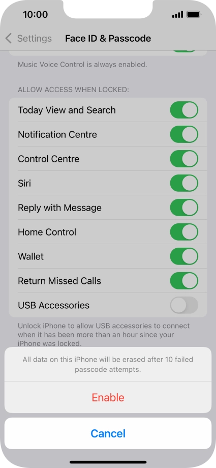 If you turn on the function, press Enable. If you turn on the function, press Enable.