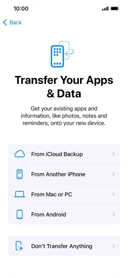 Press Don't Transfer Anything and follow the instructions on the screen to finish the activation. Press Don't Transfer Anything and follow the instructions on the screen to finish the activation.