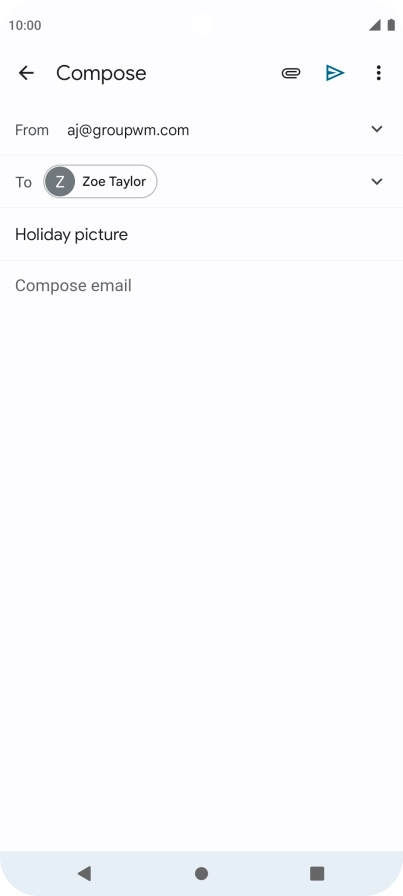 Press the text input field and write the text for your email message. Press the text input field and write the text for your email message.