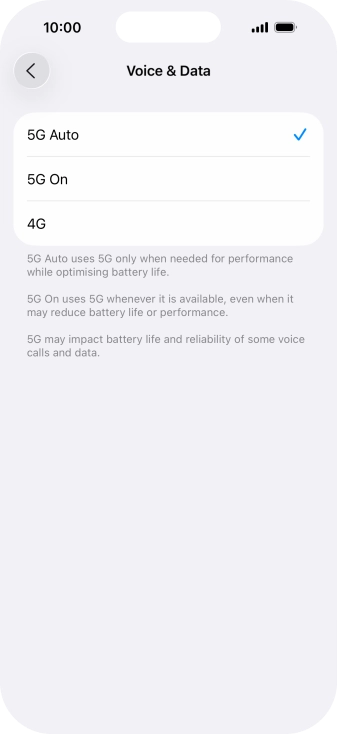 To turn on automatic switch between 5G and 4G, press 5G Auto. To turn on automatic switch between 5G and 4G, press 5G Auto.