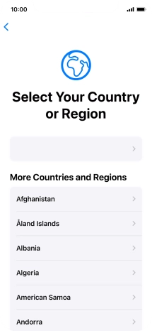 Press the required country or area. Press the required country or area.
