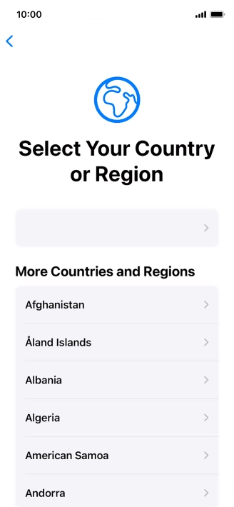 Press the required country or area. Press the required country or area.