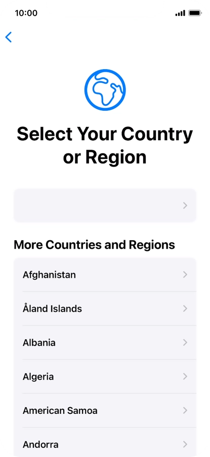 Press the required country or area. Press the required country or area.