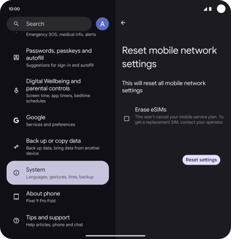 Press Reset settings. Press Reset settings.