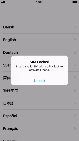 If your SIM is locked, press Unlock. If your SIM is locked, press Unlock.