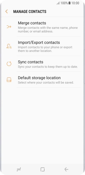 Press Import/Export contacts. Press Import/Export contacts.