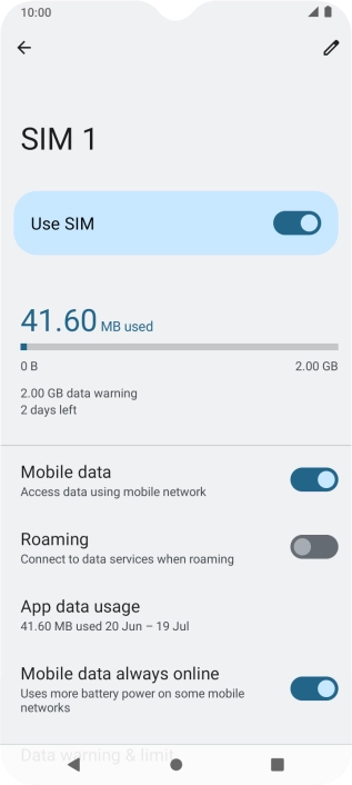 The total data usage is displayed. The total data usage is displayed.