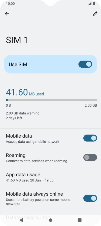 The total data usage is displayed. The total data usage is displayed.