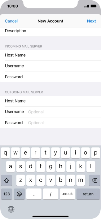 Press Username and key in the username for your email account. Please note that if you're using Vodafone's outgoing server, leave the username field empty. Press Username and key in the username for your email account. Please note that if you're using Vodafone's outgoing server, leave the username field empty.