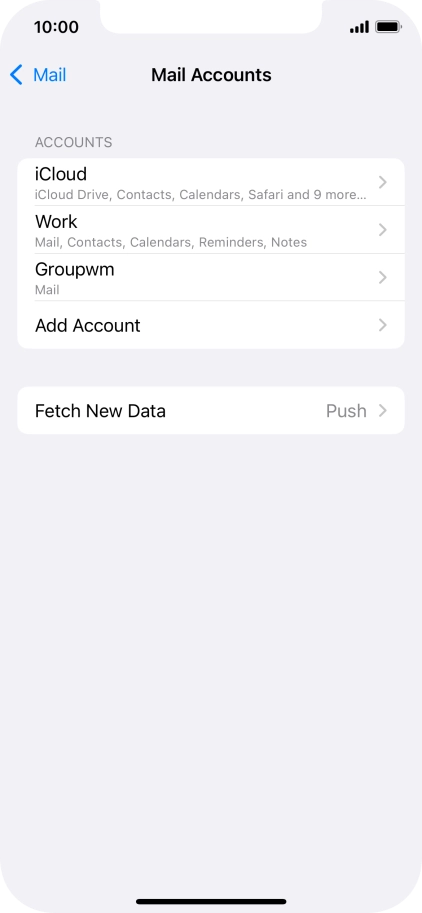 Press the name of the email account you've just set up. Press the name of the email account you've just set up.