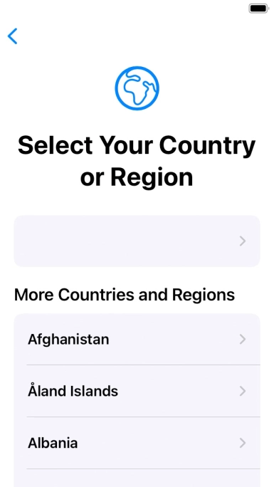 Press the required country or area. Press the required country or area.