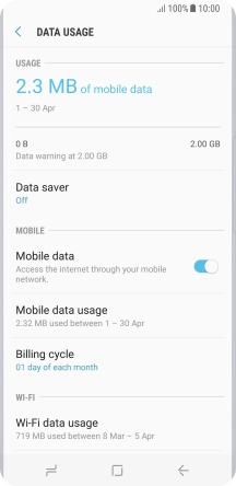 The total data usage is displayed. The total data usage is displayed.