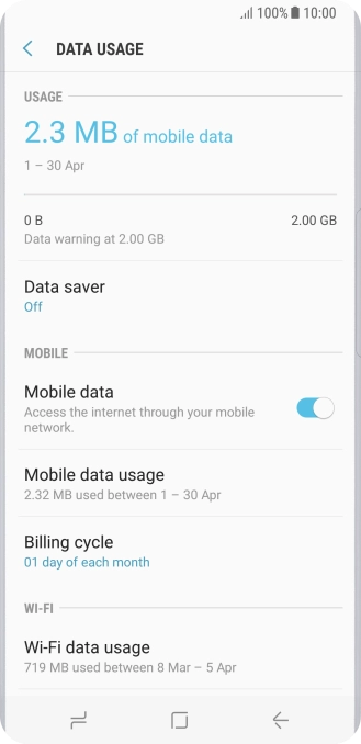 The total data usage is displayed. The total data usage is displayed.