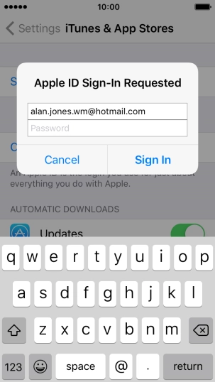 Press Password and key in the password for your Apple ID. Press Password and key in the password for your Apple ID.