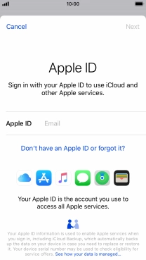 If you don t have an Apple ID, press Don't have an Apple ID or forgot it? and follow the instructions on the screen to create an Apple ID. If you don t have an Apple ID, press Don't have an Apple ID or forgot it? and follow the instructions on the screen to create an Apple ID.