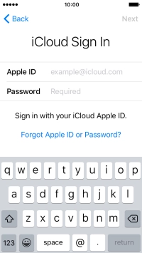 Press example@icloud.com and key in the username for your Apple ID. Press example@icloud.com and key in the username for your Apple ID.