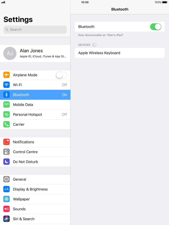 Press the required Bluetooth device and follow the instructions on the screen to pair the device with your tablet. Press the required Bluetooth device and follow the instructions on the screen to pair the device with your tablet.