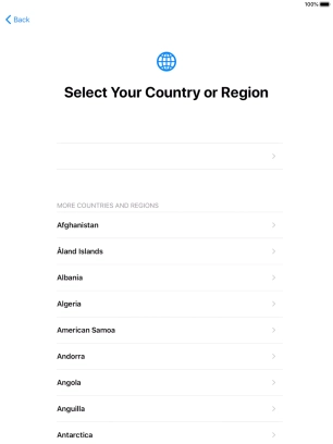 Press the required country or area. Press the required country or area.