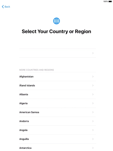 Press the required country or area. Press the required country or area.