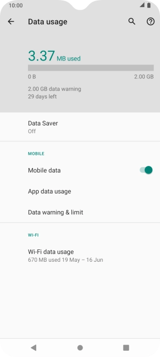 The total data usage is displayed. The total data usage is displayed.