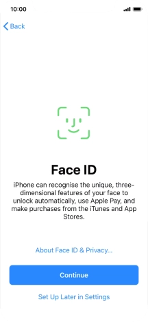 Follow the instructions on the screen to turn on use of Face ID or press Set Up Later in Settings. Follow the instructions on the screen to turn on use of Face ID or press Set Up Later in Settings.