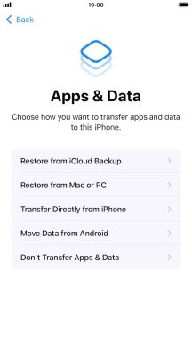 Press Don't Transfer Apps & Data and follow the instructions on the screen to finish the activation. Press Don't Transfer Apps & Data and follow the instructions on the screen to finish the activation.