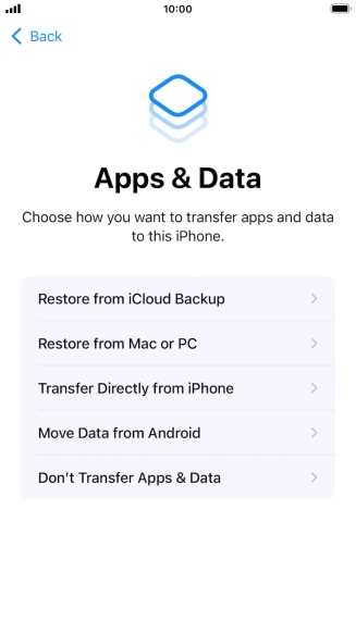 Press Don't Transfer Apps & Data and follow the instructions on the screen to finish the activation. Press Don't Transfer Apps & Data and follow the instructions on the screen to finish the activation.
