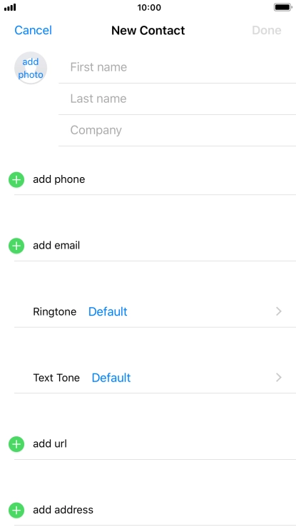 Press First name and key in the first name. Press First name and key in the first name.